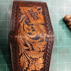 Mens hand tooled leather bifold wallet