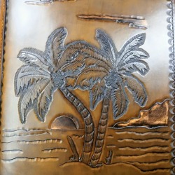 Custom Embossed Leather Binder Cover: Tropical Palm Tree Sunset Scene