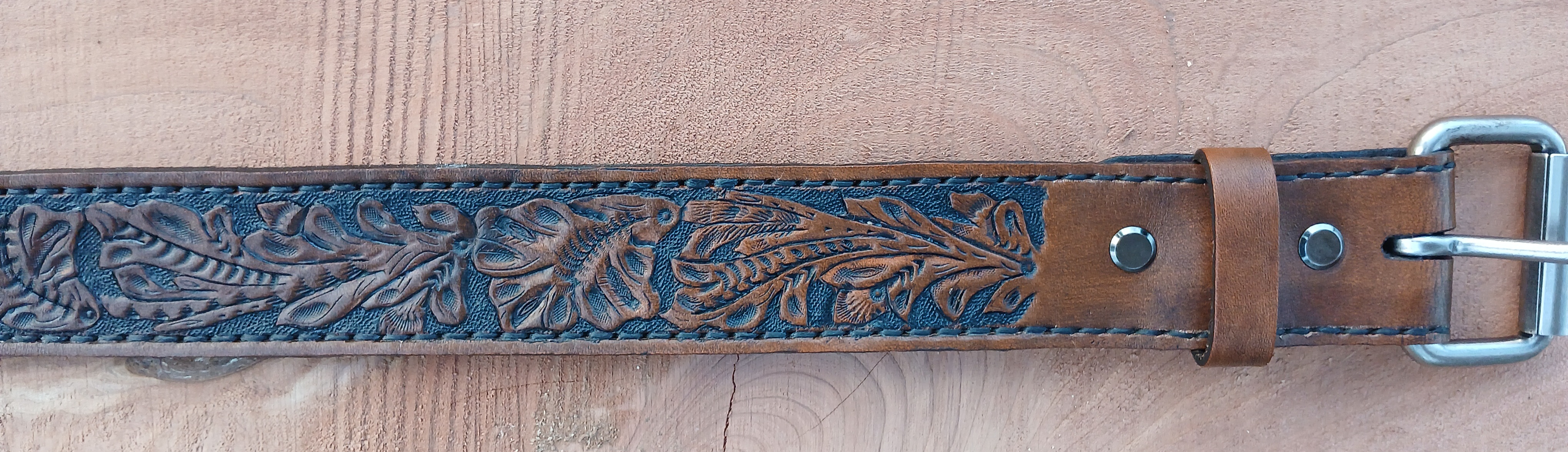 Tooled leather belt